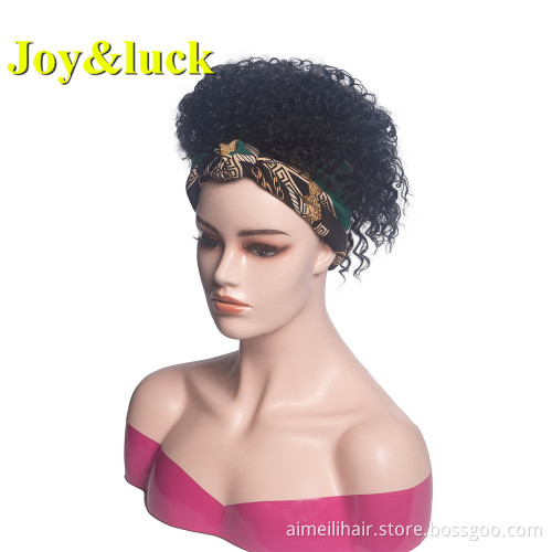 Women's Scarf Wig Wholesale Prices Green Mix Grey Hairband Black Color Short Afro Kinky Curly Headband Wig Synthetic Hair Wigs